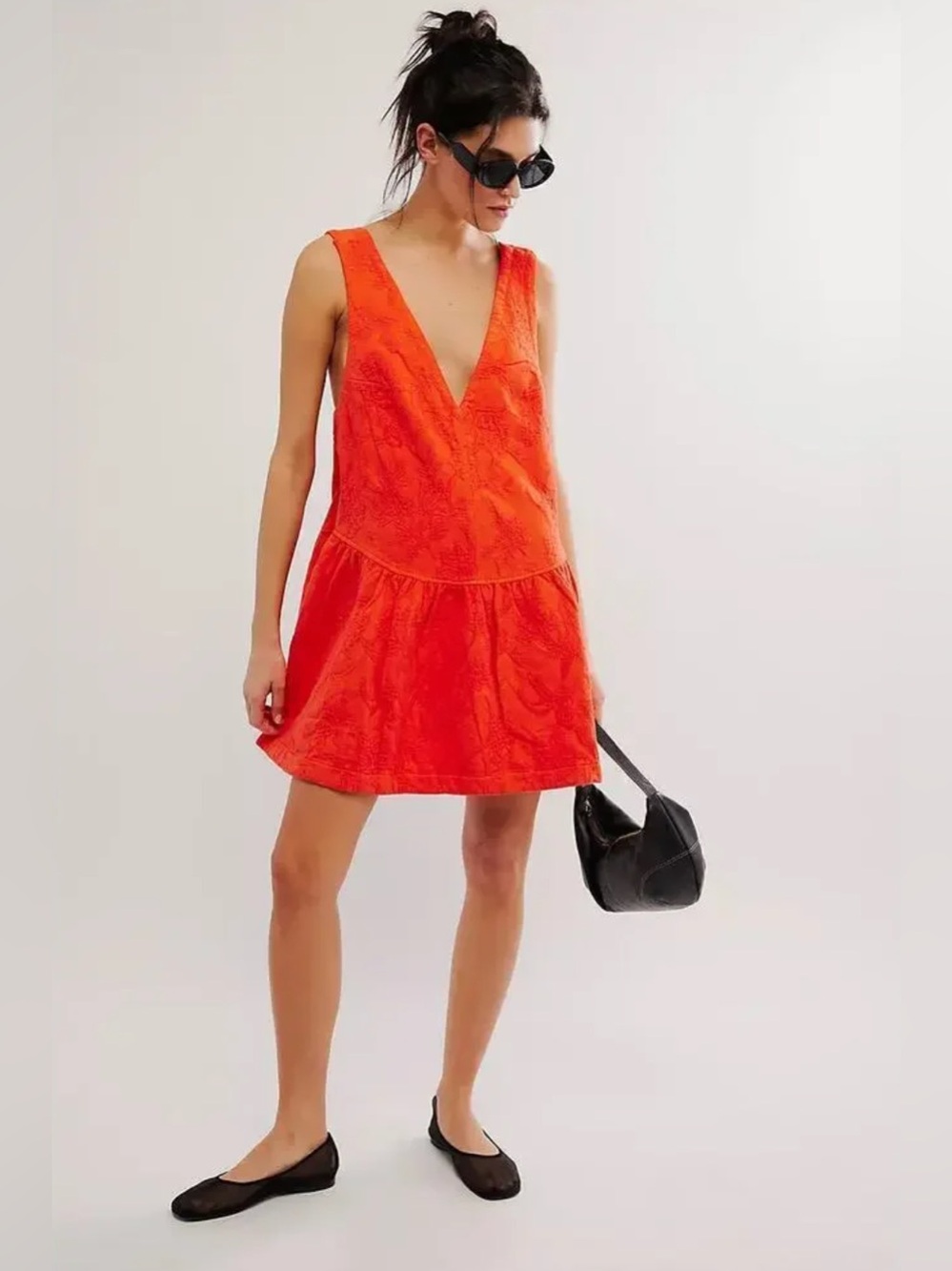 Free People About Town Mini Dress in Scarlet Orange w/Embroidery Bow Size Medium - Picture 2 of 11